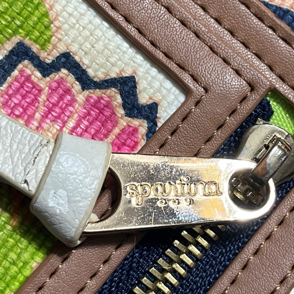 Spartina 449 Wristlet Wallet Brown‎ Leather Colorful Paisley Linen Phone Pocket - Picture 4 of 11